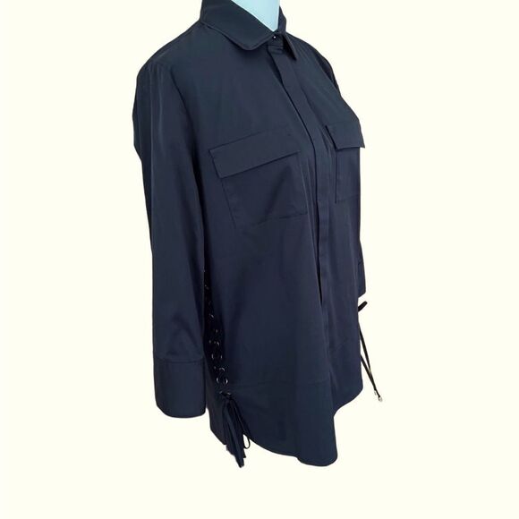 Per Se by Carlisle black button front blouse with lace up sides size 4. - Picture 6 of 10